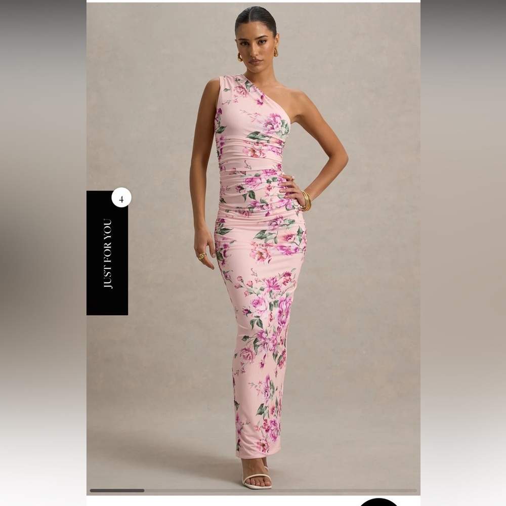 Chic One-Shoulder Floral Dress in Pink